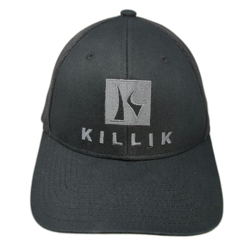Killik Trucker Hat Black One Size Mesh Back Snapback Embroidered Logo Square K